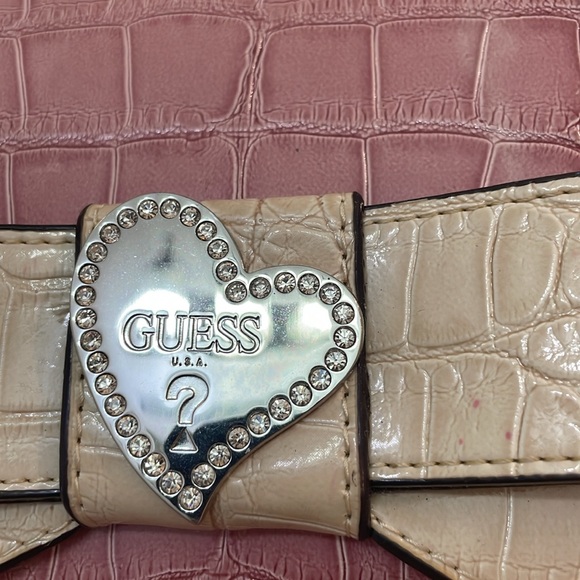 GUESS // shoulder bag // pink+cream //croc-embossed // bow+heart // rhinestones - Picture 11 of 17